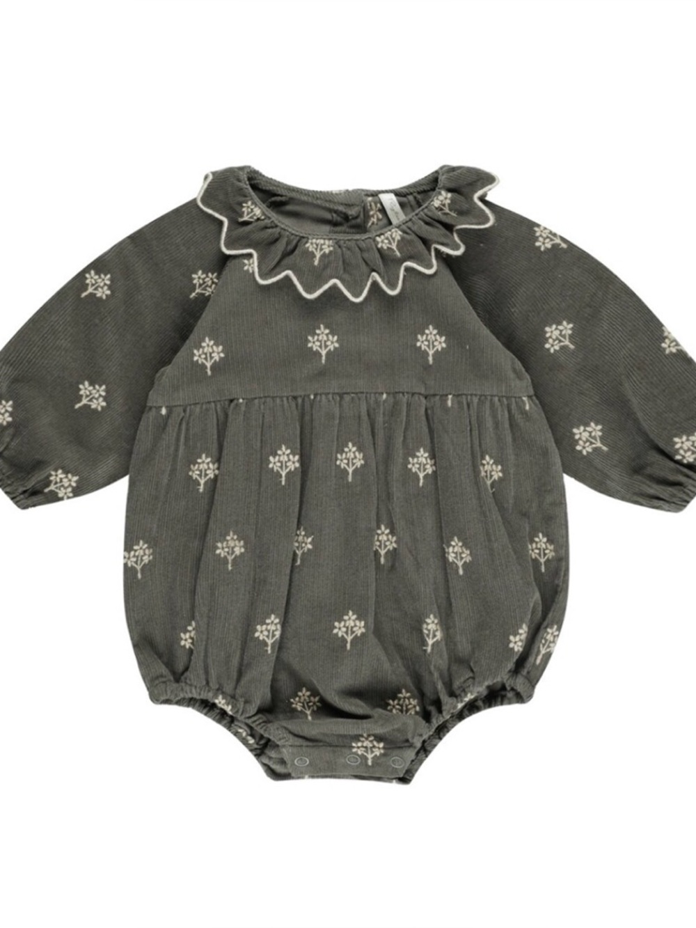 SOLD Rylee + Cru Freya Fine Corduroy Bubble Romper with Blossom Embroidery
